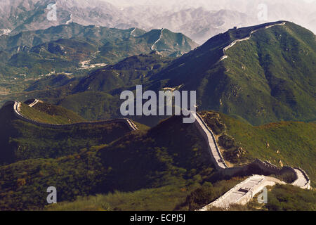 Great Wall Of China Antenne Landschaftskulisse in Badaling, Peking, China. Stockfoto