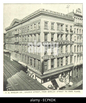 Diese Illustration von *King's New York* aus dem Jahr 1893 zeigt die Lage von F.A. Ringler Co. An der Church Street, die sich von der Barclay Street bis zum Park Place erstreckt. Es bietet einen historischen Einblick in diesen kommerziellen Teil von New York City. Stockfoto