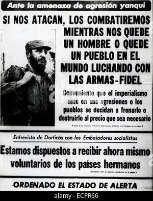 Den USA und Kuba kündigte eine Vereinbarung zwischen den beiden Ländern, die ein erster Schritt zur Normalisierung der Beziehungen. Bild: 2. Februar 1962 - Havanna, Kuba - FIDEL ALEJANDRO CASTRO RUIZ (geboren 13. August 1926), der Herrscher von Kuba seit 1959. Im Laufe der Jahre leitete er die Umwandlung von Kuba in der erste kommunistische Staat in der westlichen Hemisphäre. Bild: Kuba kommunistische Parteipropaganda. © KEYSTONE Bilder USA/ZUMAPRESS.com/Alamy Live-Nachrichten Stockfoto