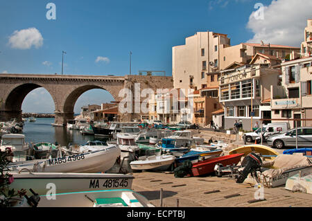 Hafen Vallon des Auffes Marseille Marseille Frankreich Französisch (Restaurant Chez Fonfon berühmte Bouillabaisse) Stockfoto