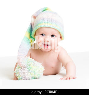 Smiling Baby jungen Säugling in lustigen Hut Stockfoto