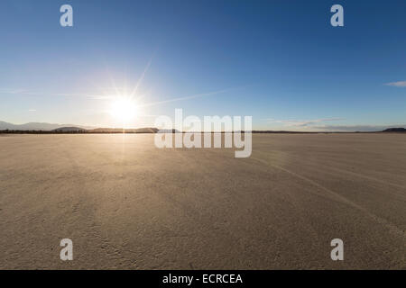 Nachmittagssonne im El Mirage dry Seegrund in der kalifornischen Mojave-Wüste. Stockfoto