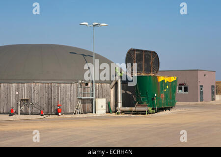 FAULBEHÄLTER, BIOGASANLAGE, VERGÄRUNGSANLAGE VERGÄRUNG VON BIOMASSE, ENERGIE-EXTRAKTION, FELLBACH, BADEN-WÜRTTEMBERG, DEUTSCHLAND Stockfoto