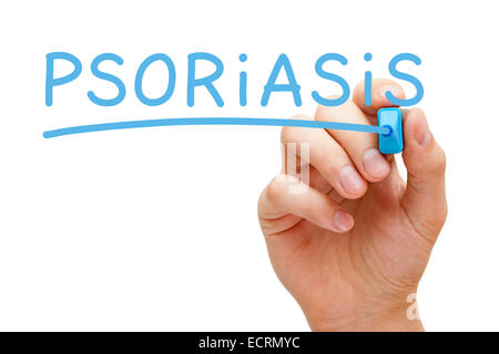 Handschrift Psoriasis mit blaue Markierung auf transparente wischen. Stockfoto