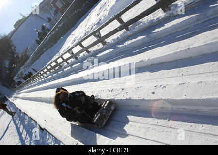 Das Dia auf Terrasse Dufferin in Old Quebec City. Stockfoto