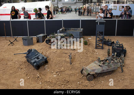 Schlacht auf der Internationalen Comic-Messe in Barcelona - Ausstellung über den Krieg in Katalonien, Spanien. Stockfoto