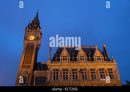 Glockenturm, Hotel de Ville, Rathaus, Calais, Nord-Pas-de-Calais, Frankreich Stockfoto