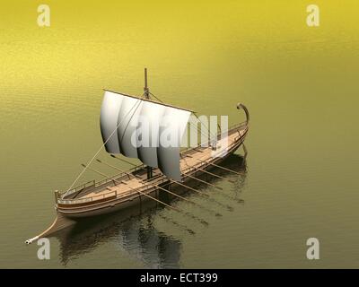 Alte griechische Boot schwimmt auf den Ozean von Braun Tag Stockfoto