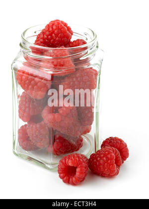 Himbeeren in Marmeladenglas Stockfoto