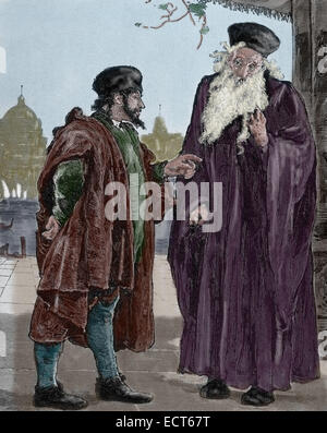 William Shakespeare (1564-1616). Der Kaufmann von Venedig. Shylock und Tubal. Gravur. Farbige. Stockfoto