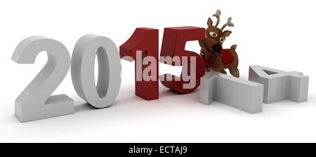 3D Rendern der Rentiere feiern Silvester Stockfoto