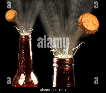 Knallende Spray Biere und Kappen... Stockfoto