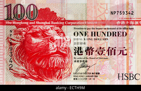 Hong Kong 100 ein hundert-Dollar-Banknote Stockfoto