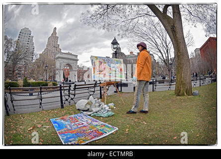 Porträt eines Malers arbeiten im Washington Square Park in Greenwich Village, New York City Stockfoto