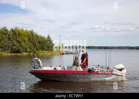 Motorboot für Angeln, Rautavesi See, Vammala Dorf, Finnland, Europa Stockfoto