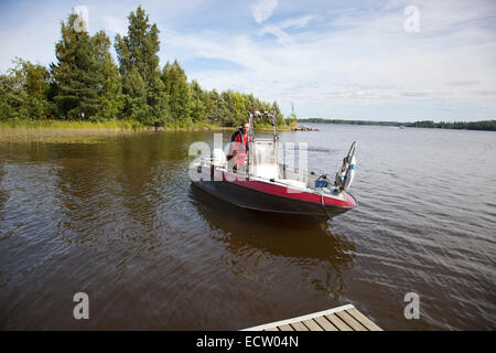 Motorboot für Angeln, Rautavesi See, Vammala Dorf, Finnland, Europa Stockfoto