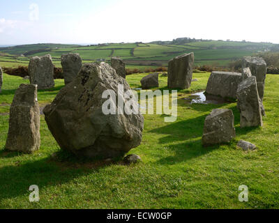 DROMBEG Stone Circle, auch bekannt als "The Druid Altar", in der Nähe von Glandore, County Cork, Irland Stockfoto