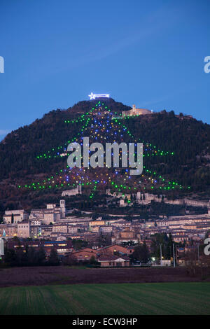 Weihnachtsbaum, das größte in der Welt, Gubbio, Umbrien, Italien, Europa Stockfoto