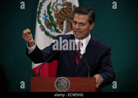 Mexico City, Mexiko. 19. Dezember 2014. Mexikanische Präsident Enrique Pena Nieto spricht während der 37. Sitzung des nationalen Sicherheitsrates in die offizielle Residenz des Los Pinos in Mexiko-Stadt, Hauptstadt von Mexiko, am 19. Dezember 2014. Bildnachweis: Alejandro Ayala/Xinhua/Alamy Live-Nachrichten Stockfoto