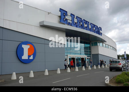 Edouard LeClerc aus Stadt Supermarkt, Chateau Gontier, Mayenne, Frankreich Stockfoto