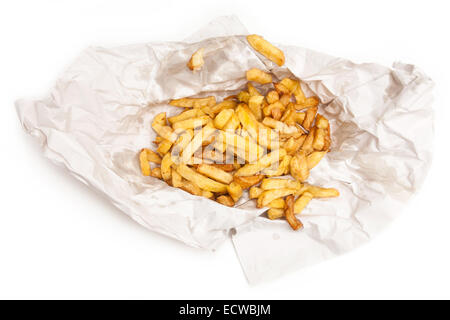 Große Portion Chips aus dem Fish &amp; Chips-Shop. Stockfoto