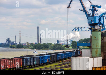 Kohle, laden im Hafen Orsoy am Rhein, gegenüber von Duisburg-Walsum, Stockfoto