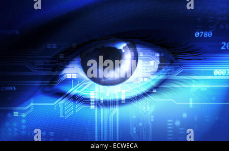 Blaues Auge mit Platine. Stockfoto