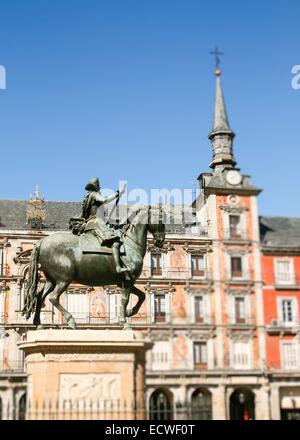 Felipe III auf dem Pferderücken. Madrid Plaça Maior Stockfoto