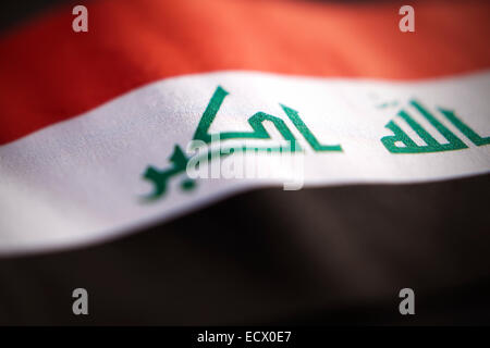 Makro-Ansicht der Irak Flagge mit geringen Schärfentiefe zu abstrahieren. Stockfoto
