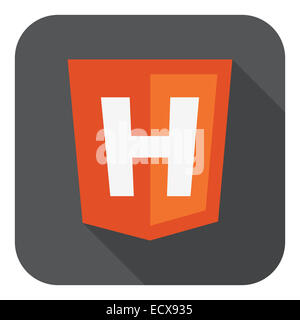 Vektor-Illustration der orangefarbenen Schild html 5 und Buchstabe H auf dem Bildschirm, isolierte Website Entwicklung Symbol isoliert Stockfoto