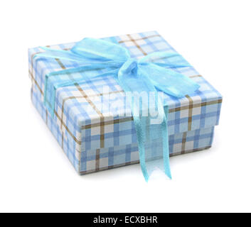 Blauen Geschenkbox isoliert auf weiss Stockfoto