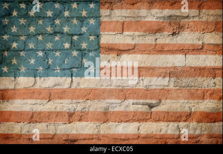 USA-Flagge auf alte Mauer gemalt Stockfoto