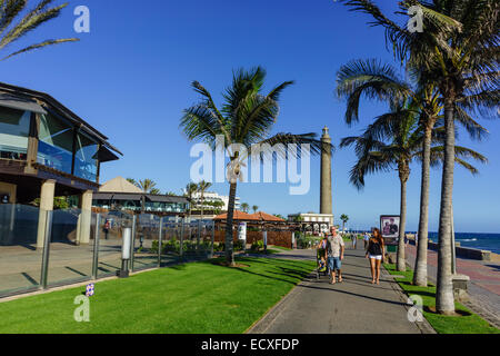 Gran Canaria - Maspalomas, Paseo Maritim, Promenade und Strand. Stockfoto