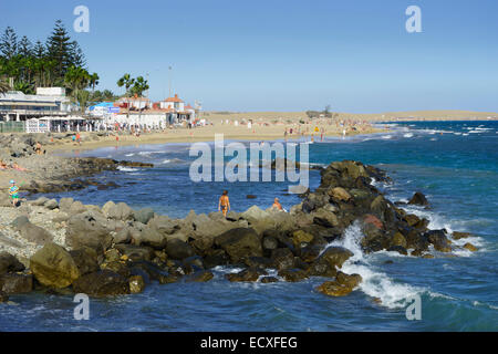 Gran Canaria - Maspalomas, Paseo Maritim, Promenade und Strand. Stockfoto