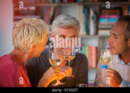 Ältere Freunde Verkostung Weißwein Stockfoto