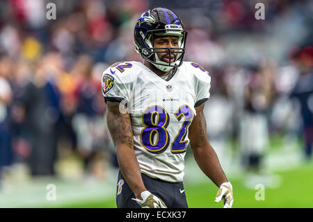 Houston, Texas, USA. 21. Dezember 2014. Baltimore Ravens Wide Receiver Torrey Smith (82) beteiligt sich an pregame warm-up bei der NFL Saison Fußballspiel zwischen den Baltimore Ravens und Houston Texans NRG-Stadion in Houston, TX. Bildnachweis: Csm/Alamy Live-Nachrichten Stockfoto