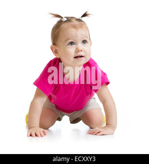 Crawling Baby Vorderansicht isoliert Stockfoto