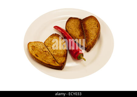 zwei herzförmige toast Stockfoto