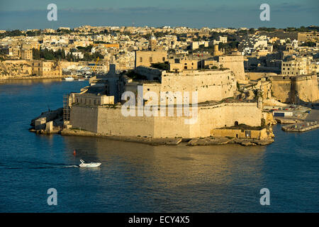 Blick von der Festung Fort St. Angelo in der Mitte des Grand Harbour, Vittoriosa, Malta Valletta Stockfoto