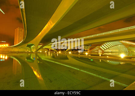 Monteolivete-Brücke, von S. Calatrava, Stadt der Künste und Wissenschaften, Comunidad Valenciana, Valencia, Spanien, Europa Stockfoto