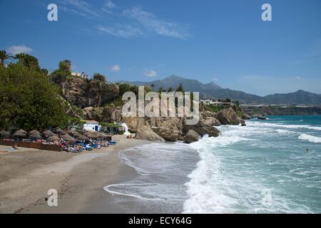 Strand Balcon de Europa, Nerja, Costa Del Sol, Andalusien, Spanien Stockfoto