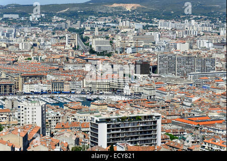 Blick vom Notre-Dame De La Garde über der Stadt, Marseille, Bouches-du-Rhône, Provence-Alpes-Côte d ' Azur, Frankreich Stockfoto