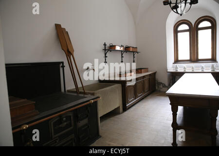 Schloss Neuschwanstein innen Küche des 19. Jahrhunderts Stockfoto