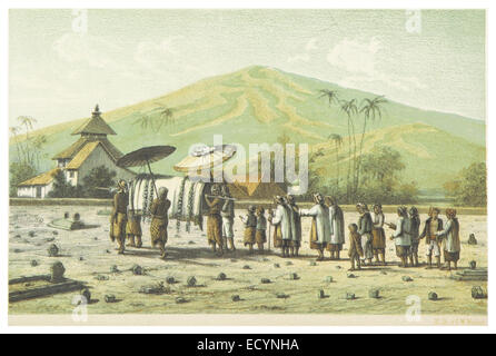 Eine Illustration von *Eene Begraefenis*, die eine niederländische Beerdigungsszene darstellt. Das Kunstwerk betont die kulturellen und rituellen Aspekte der Bestattungsgebräuche in den Niederlanden des 19. Jahrhunderts. Stockfoto