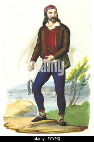 Dieser Eintrag bezieht sich auf Carraras Arbeit über Dalmatien aus dem Jahr 1846, wobei er sich auf die Landbesitzer oder Bewohner der Inseln in der Nähe von Zara (dem heutigen Zadar, Kroatien) konzentriert, wahrscheinlich mit historischem Kontext und lokaler Geographie. Stockfoto