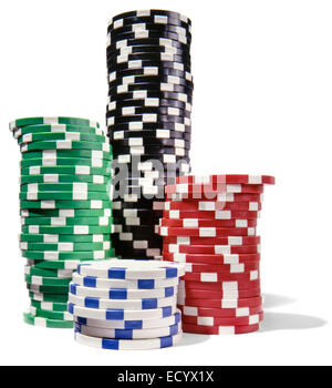 Poker Chip Kollektion gestapelt Stockfoto
