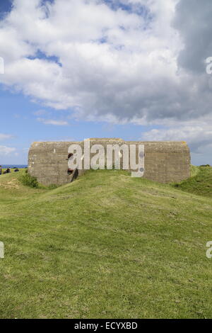 Longues Sur Mer Batterie Abwehr hoch über der Normandie DDay Strände während der 70. Jahrestag, France Stockfoto