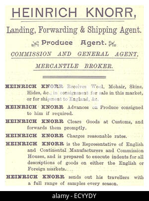 Diese 1893-Seite von EL zeigt eine Werbung mit typischen kommerziellen Design- und Marketingstrategien des späten 19. Jahrhunderts. Die Abbildung zeigt die Werbetechniken, die während der Ära verwendet wurden. Stockfoto