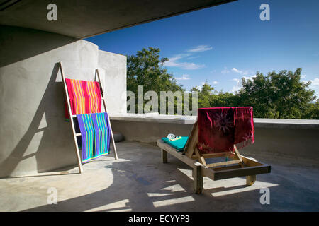 Blick vom open air Zimmer im Hix Island House auf Vieques, Puerto Rico Stockfoto