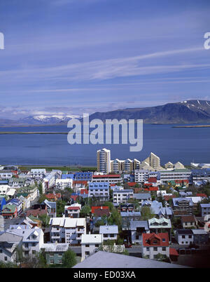 Stadt und den Hafen sehen, Reykjavík, Hauptstadtregion, Republik Island Stockfoto